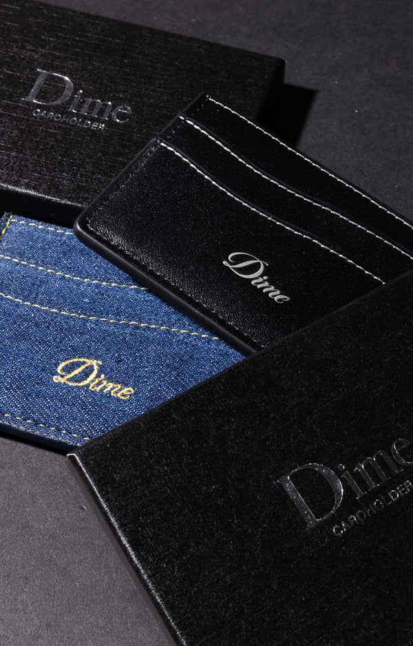 Dime Cursive Cardholder, Black Leather