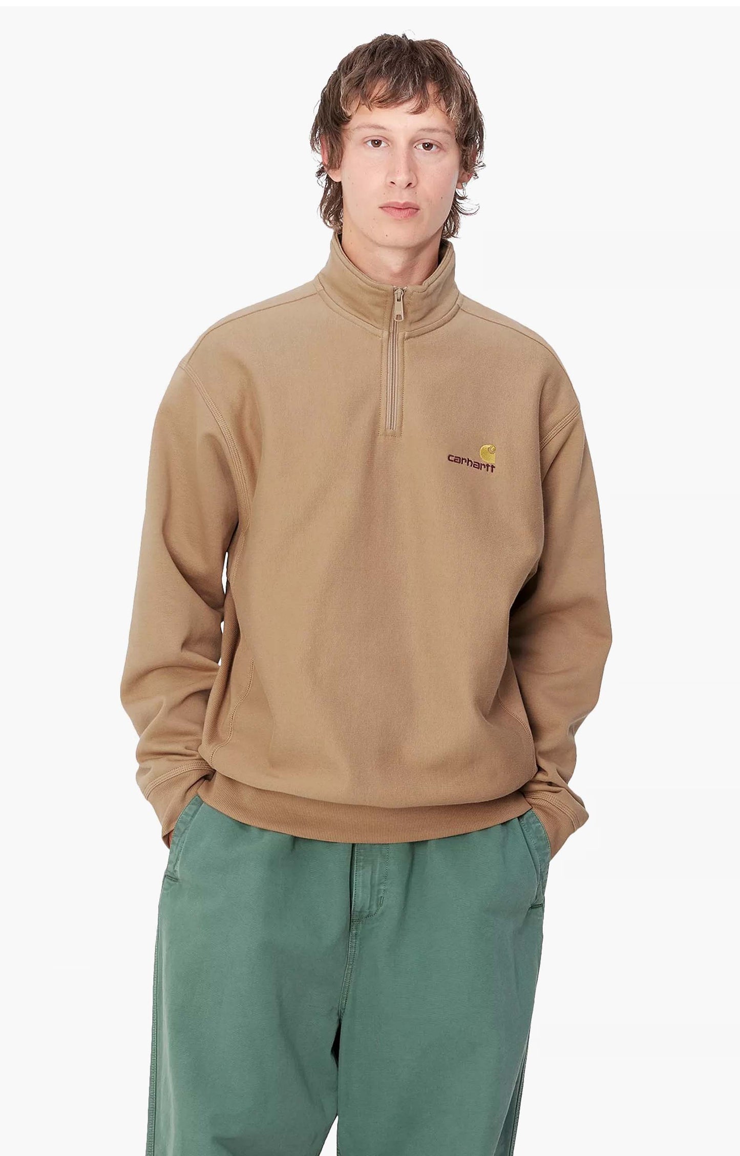 Carhartt WIP Half Zip American Script Sweatshirt, Peanut