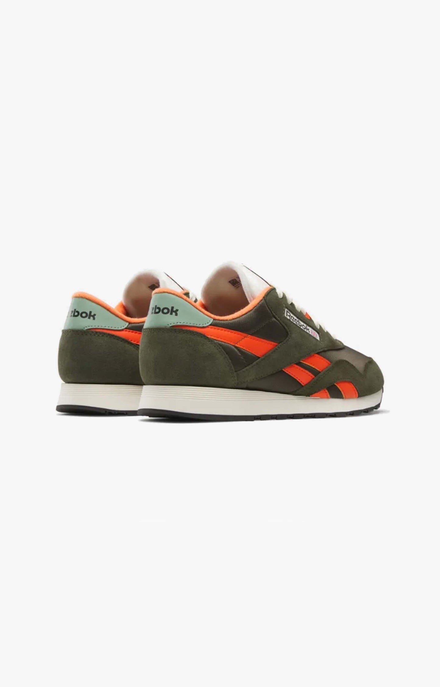 Reebok CL Nylon Shoe, Green/Pump Orange/Chalk