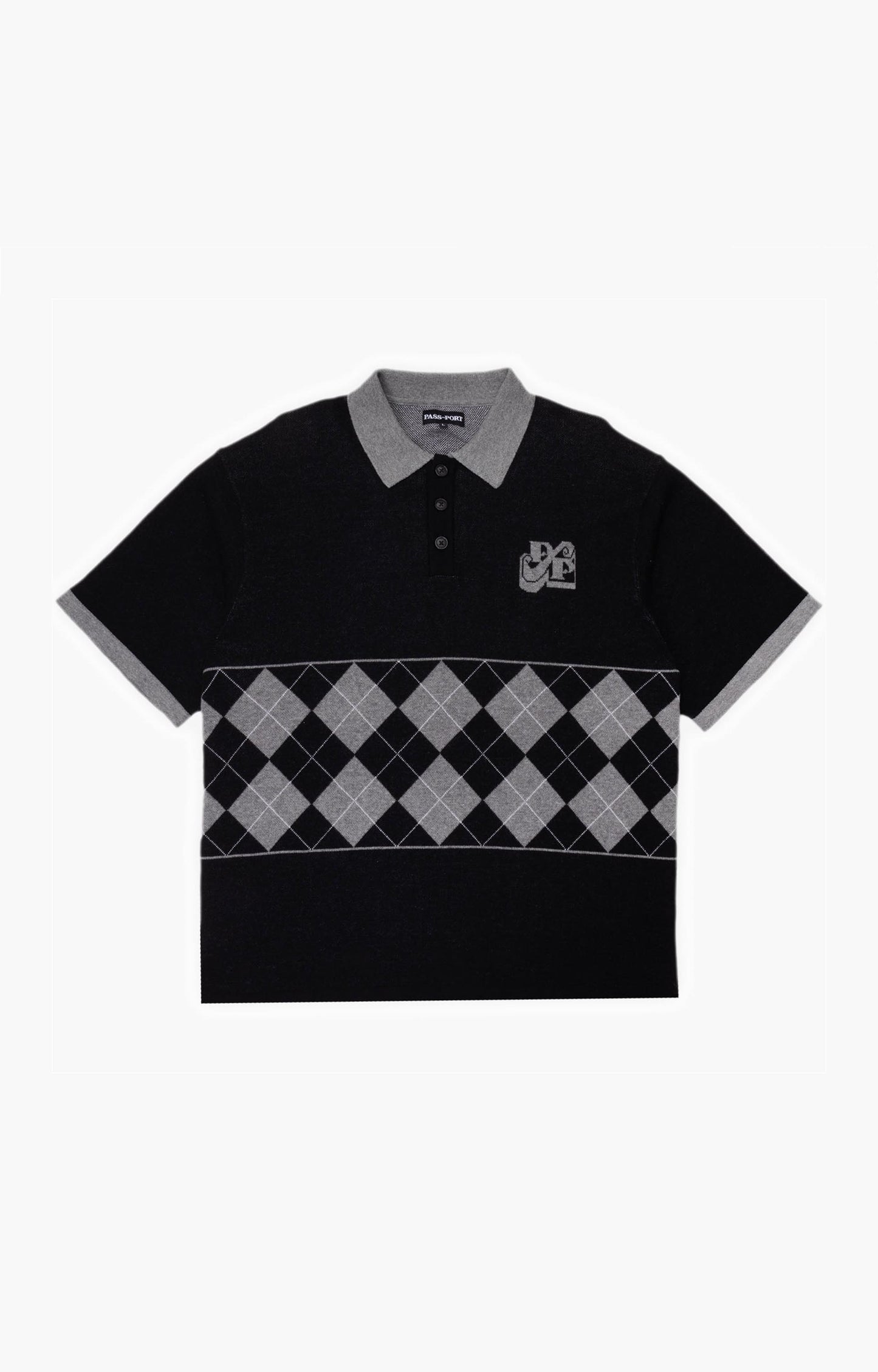 Pass~Port Tilde Stamp Knit Polo Shirt, Black