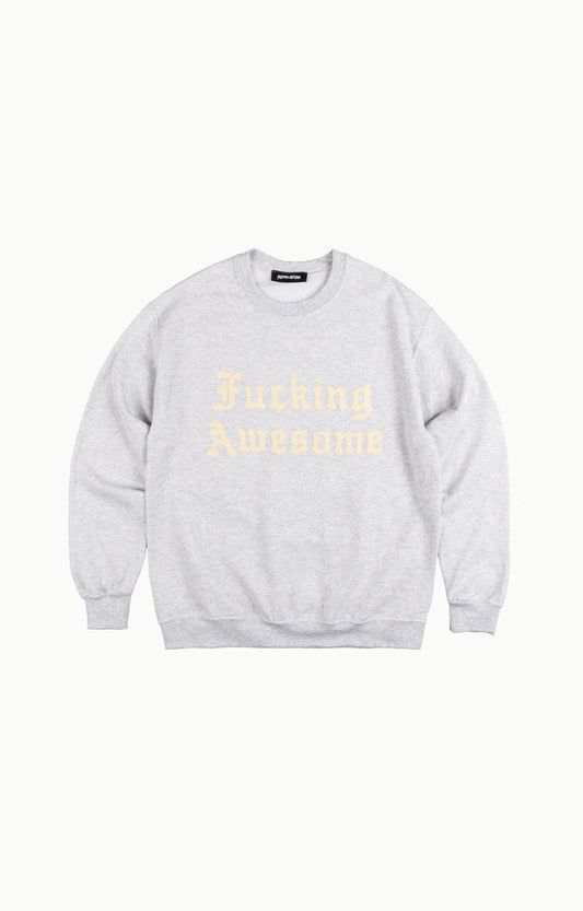 Fucking Awesome Ancient Script Crewneck Sweatshirt, Heather Grey