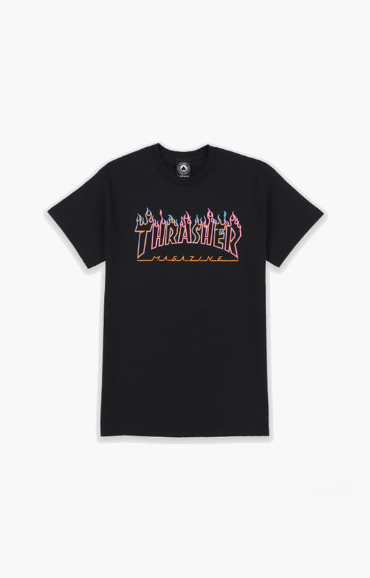 Thrasher Double Flame Neon Youth T-Shirt, Black