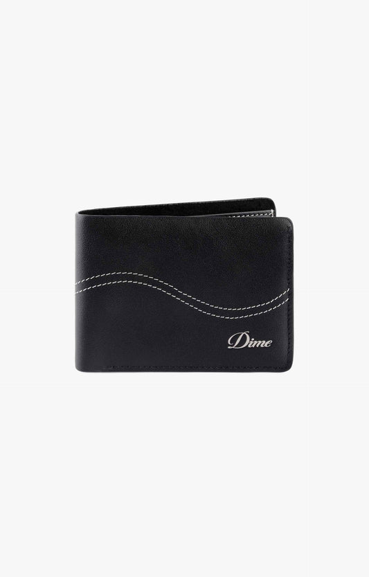 Dime Cursive Bifold Wallet, Black Leather