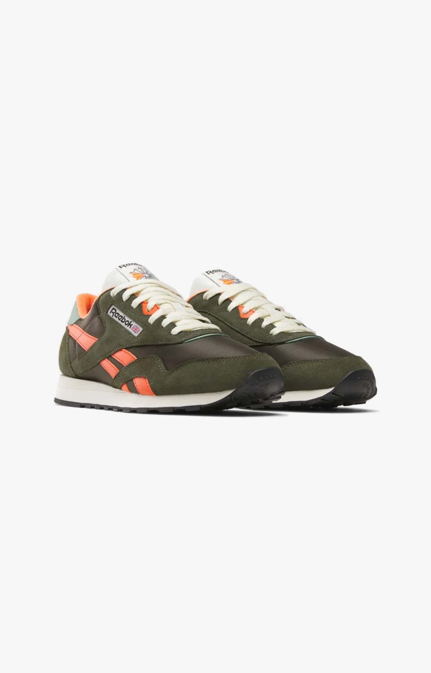 Reebok CL Nylon Shoe, Green/Pump Orange/Chalk