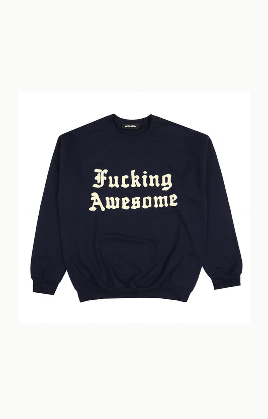 Fucking Awesome Ancient Script Crewneck Sweatshirt, Navy