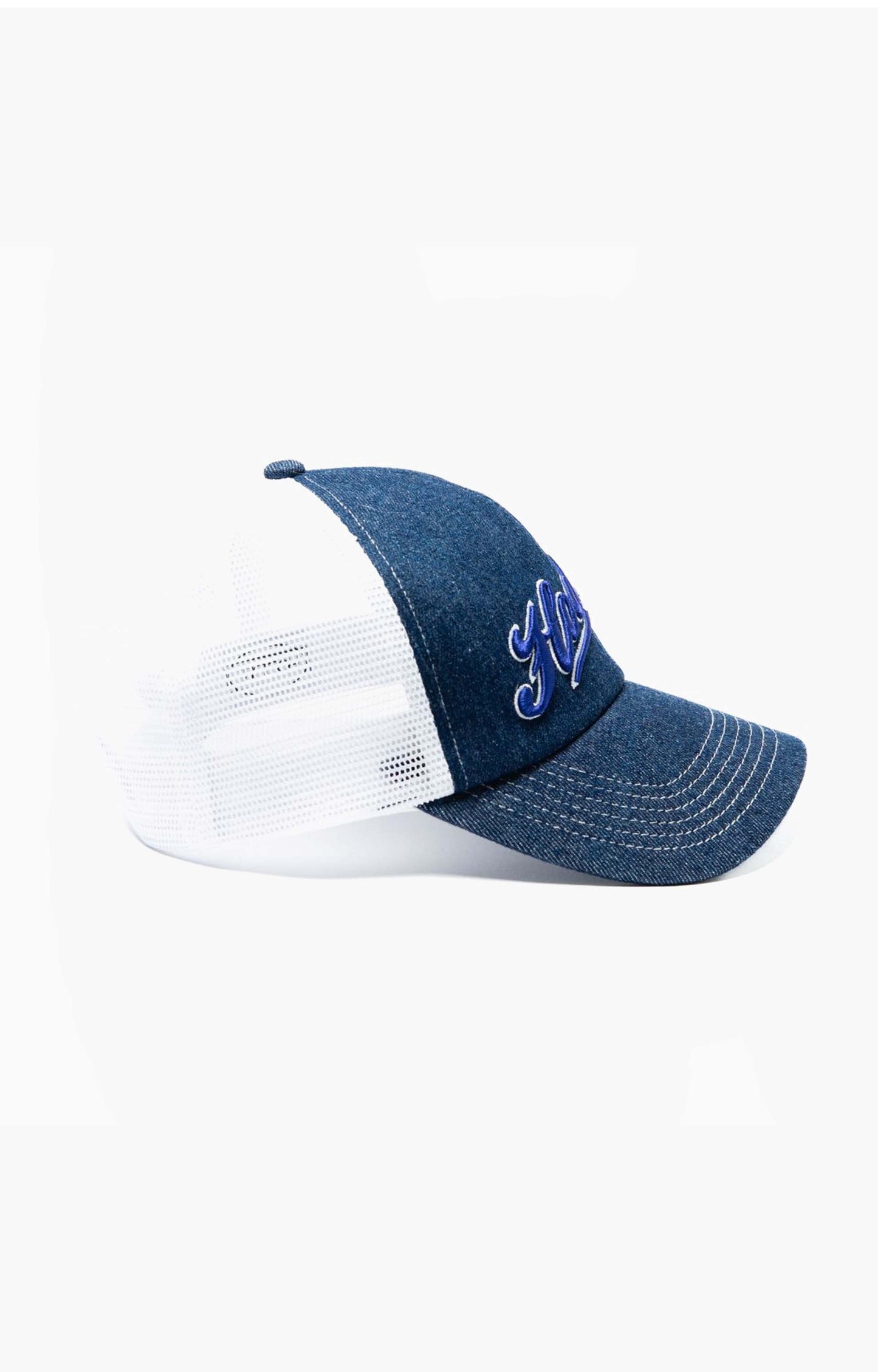 Hoddle Intarsia Trucker Hat, Indigo