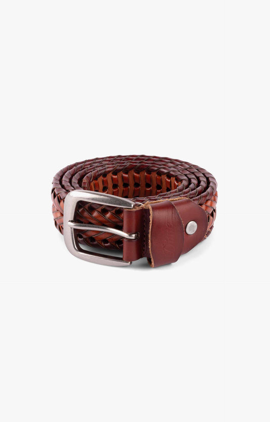 Dime Braided Leather Belt, Caramel Brown