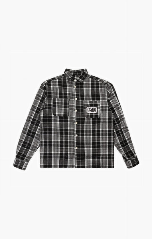 Pass~Port Yearbook Logo Workers Flannel Shirt, Black