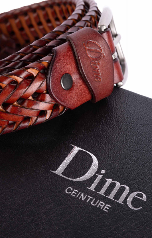 Dime Braided Leather Belt, Caramel Brown