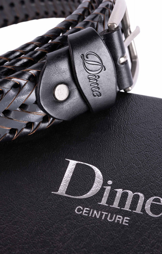 Dime Braided Leather Belt, Black Charcoal