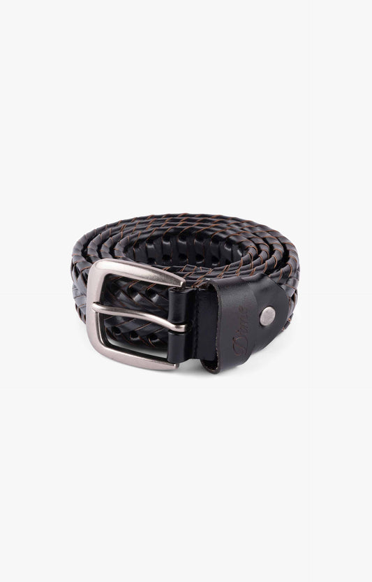 Dime Braided Leather Belt, Black Charcoal