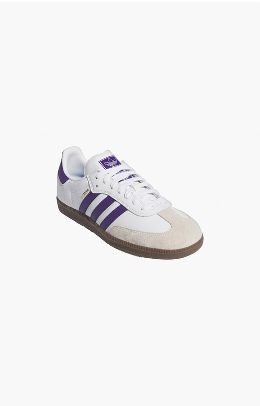 Adidas Samba Adv Shoes, White/Purple/Gold