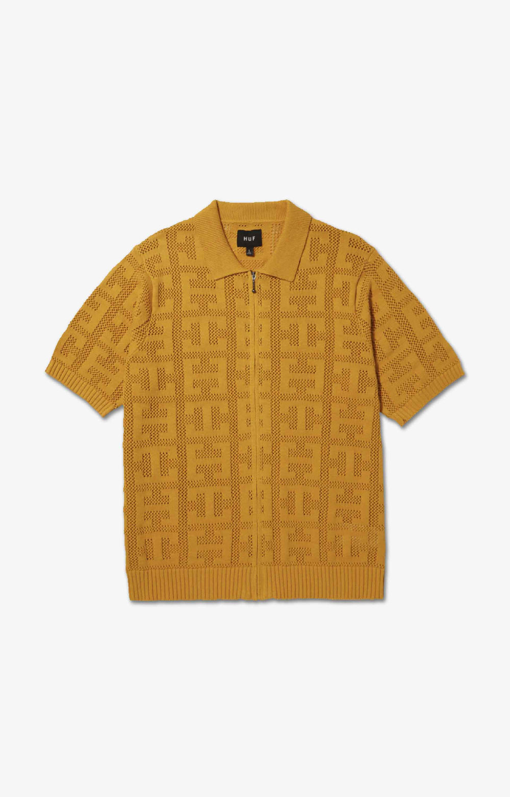 HUF Monogram Jacquard Zip Sweater Shirt, Dijon