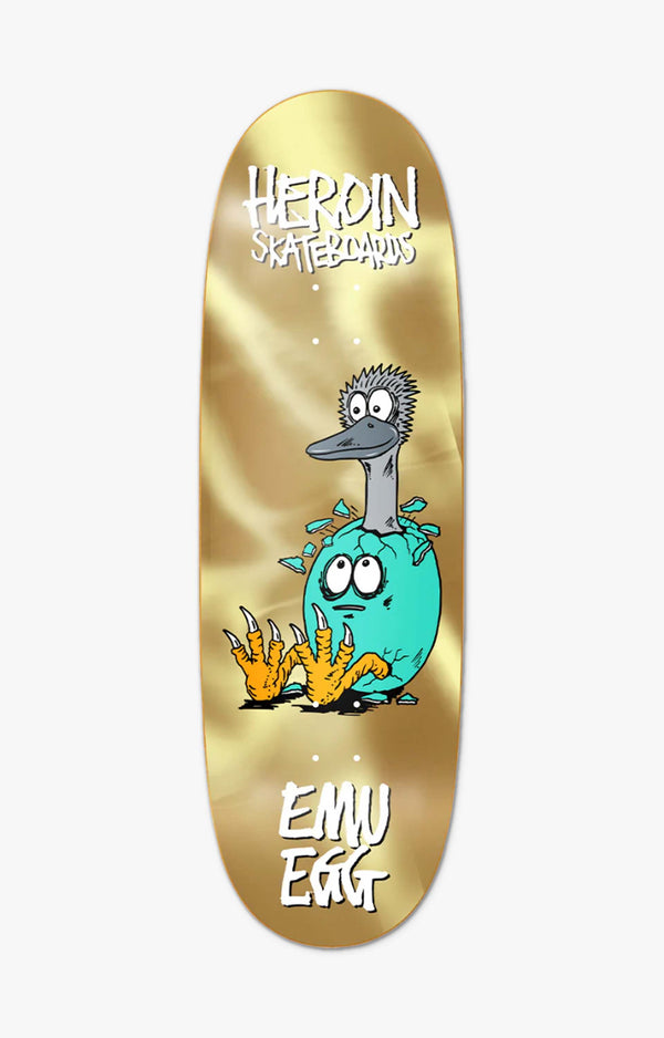 Heroin Emu Egg Gold Foil Skateboard Deck, 10"